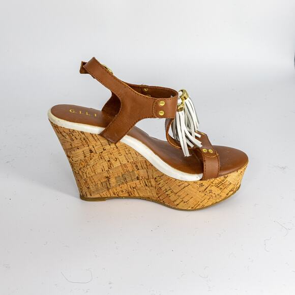 G.I.L.I. Kate Tassel Wedge Sandals US Size 5.5 Leather Cork Platform NEW - Picture 10 of 15